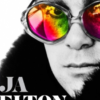 Okładka ksiażki "Ja, Elton John" (w tle portret czarno biały artysty w kolorowych okularach (symbol kreatywności i barwnego życia)